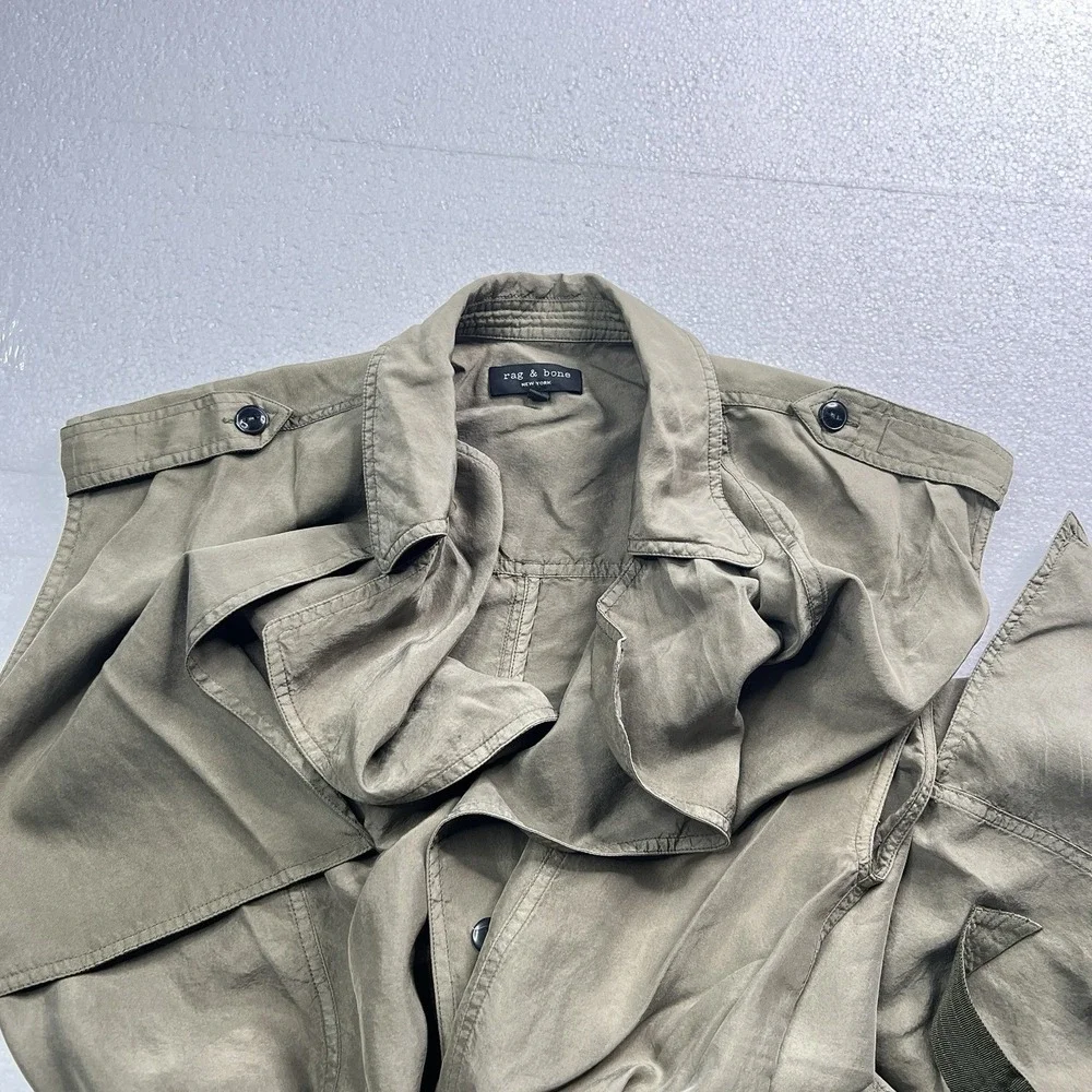 Rag & Bone New York‎ Women Sleeveless Trench Dress Olive Green Belted Utility Sm